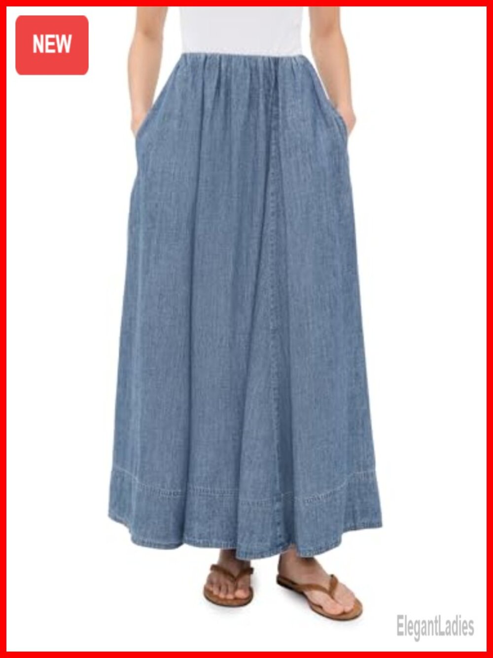Lightweight Non-Stretch Denim High Rise A-Line Maxi Skirt Wear to Work